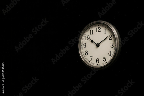 Wallpaper Mural Wall clock on a black background with an empty space on the left. Space for text. Torontodigital.ca