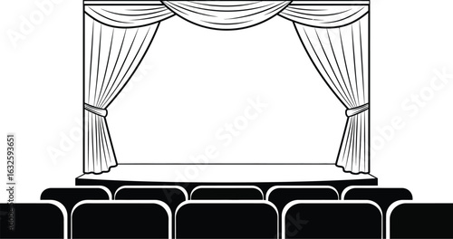 Theater stage with curtains and seating vector illustration art