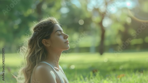 Immerse in tranquility this serene meditation scene in nature, beautiful backdrop for relaxation, mindfulness, illustrating moment profound inner peace, stillness