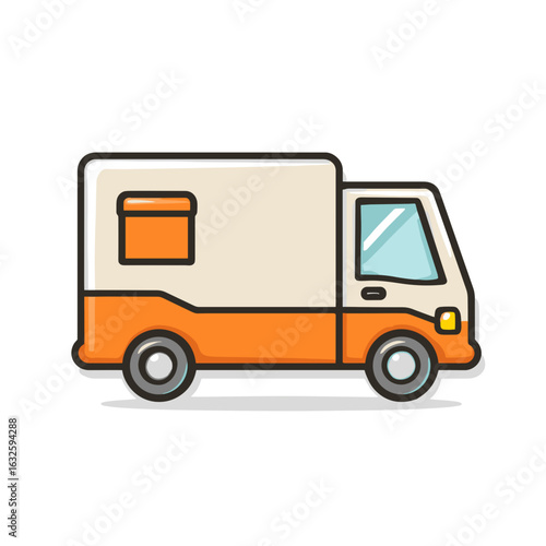 Colorful food truck parked on the street ready to serve delicious meals at lunchtime