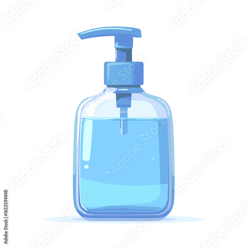 Clear bottle with blue liquid and pump dispenser design for health and hygiene applications