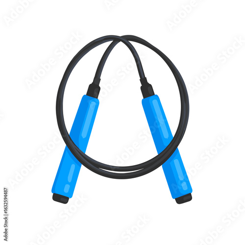 Jump rope with blue handles resting on a white background ideal for fitness activities in gyms or home workouts