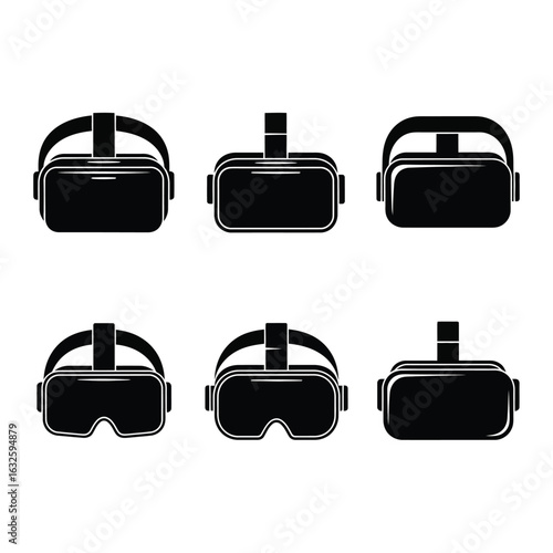 Set of Modern Virtual Reality Headsets Essential Digital Technology for Immersive Experiences and Future Interaction