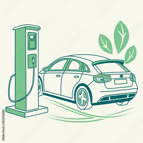 Electric Car Charging Vector – Flat Eco-Friendly Vector Art