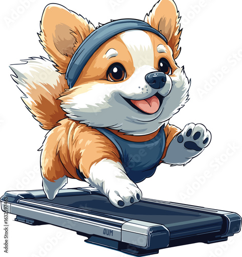 A fun cartoon vector illustration of a cute happy baby dog with a bone
