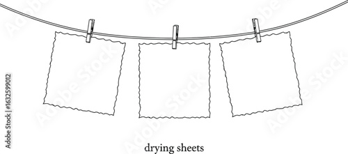 Clothesline with hanging sheets vector illustration template