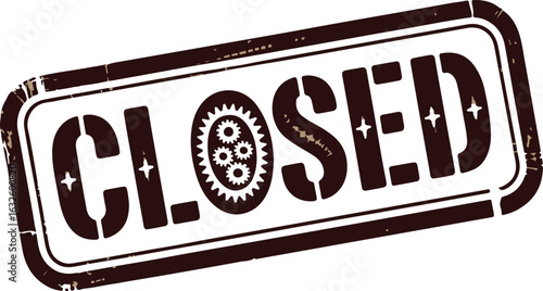 Brown Closed Stamp Vector Illustration with Gear Icon on Transparent