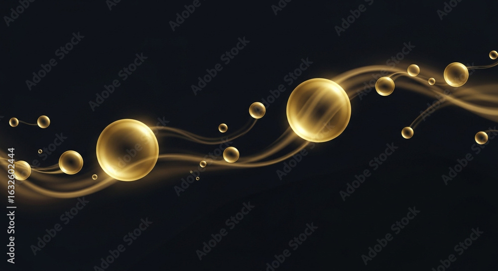 Obraz premium Illustration golden abstract waves with spheres create a dynamic design