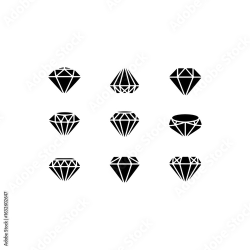 A set of 9 black fill-only realistic vector illustrations on a white background, 9 —abstract, symbolic, or realistic fill shapes easy to convert to vector.