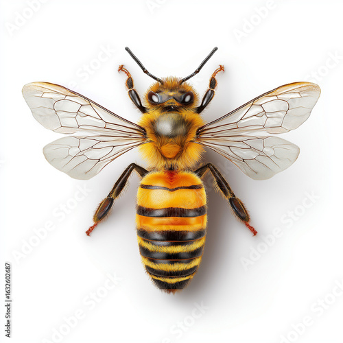 Realistic Overhead View of Honeybee with Clear Wings