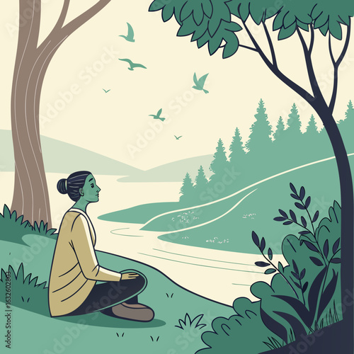 Wallpaper Mural Mindful Serenity: A serene depiction of a person meditating amidst nature's tranquil beauty, evoking a sense of calmness and inner peace. Torontodigital.ca