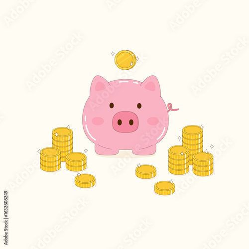 cute piggy bank saving front