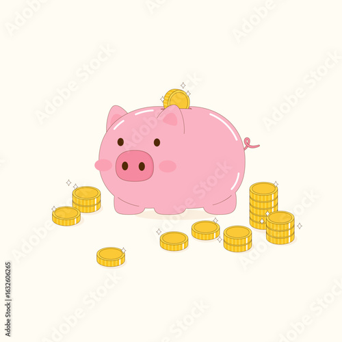 cute piggy bank saving side