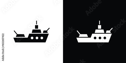 Warship icon in flat style, filled black symbol