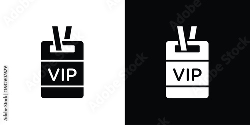 VIP neck tag icon in flat style, filled black symbol