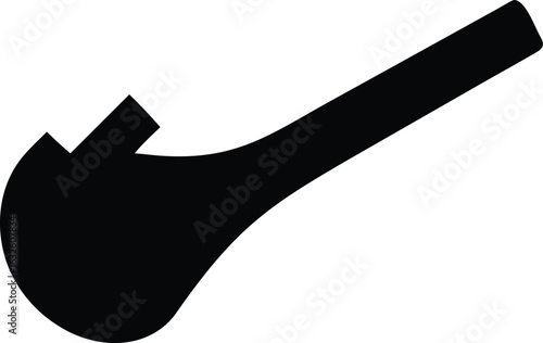 Simple Black Indigenous Smoking Pipe Silhouette Against White Background