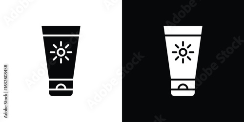 Sun cream icon in flat style, filled black symbol