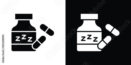 Sleeping pills icon in flat style, filled black symbol