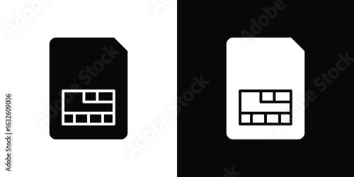 Sim card icon in flat style, filled black symbol