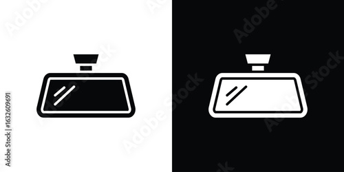 Rear mirror icon in flat style, filled black symbol