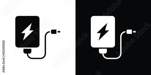 Power bank icon in flat style, filled black symbol