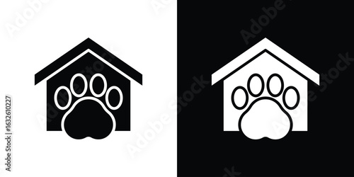 Pet shelter icon in flat style, filled black symbol