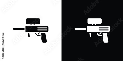 Paintball gun icon in flat style, filled black symbol