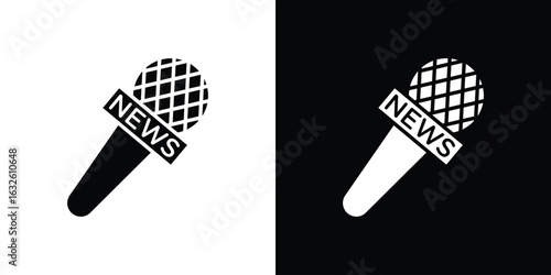News microphone icon in flat style, filled black symbol
