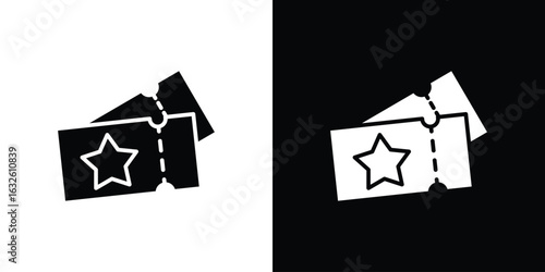 Movie ticket icon in flat style, filled black symbol