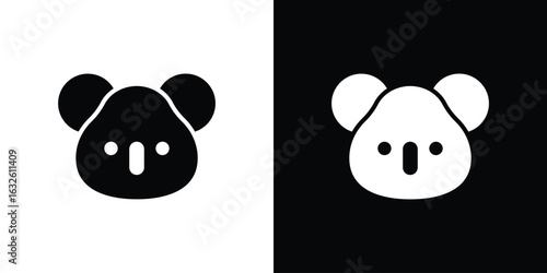 Koala head icon in flat style, filled black symbol