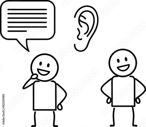 Communication skills listening speaking stick figure vector