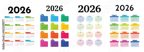 Set of calendars for 2026 isolated on a white background