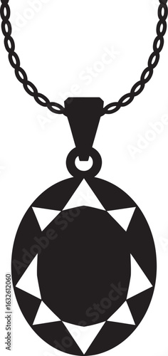 Black silhouette icon of a necklace with a round faceted gem pendant and a simple link chain.