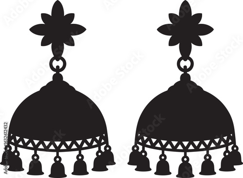 Silhouette of Jhumka Earrings with Floral Top and Bell-Shaped Body