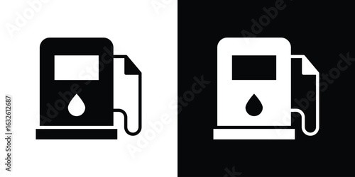 Gas station icon in flat style, filled black symbol