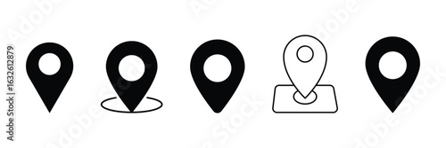 Location pin icon vector illustration set with simple pointer navigation marker map sign and modern minimal direction ui element design.
