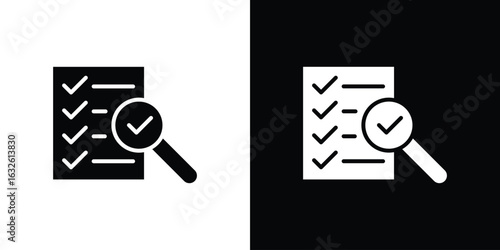 Document verification icon in flat style, filled black symbol