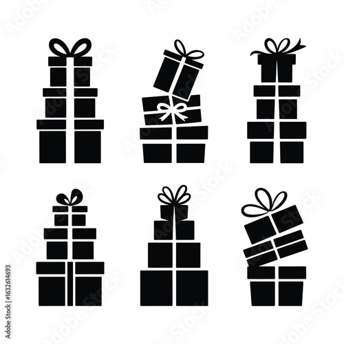 Stacked Christmas gift box silhouettes present