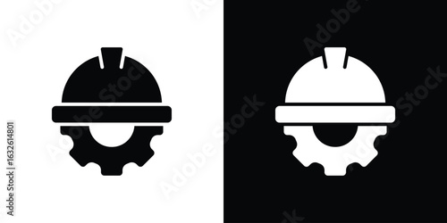 Construction worker icon in flat style, filled black symbol