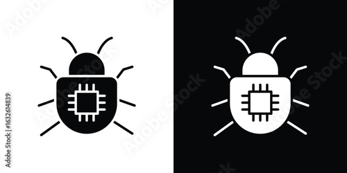 Computer bug icon in flat style, filled black symbol