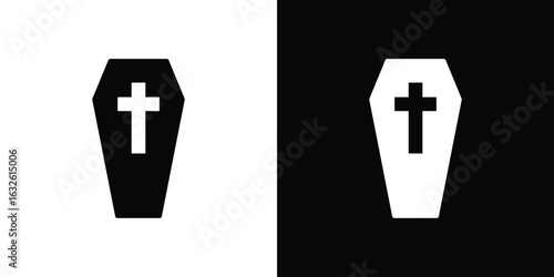 Coffin icon in flat style, filled black symbol