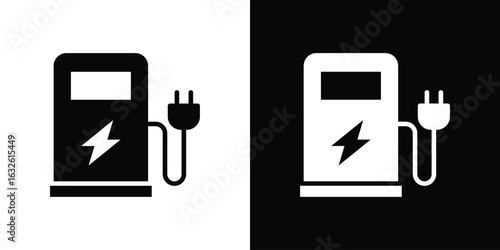 Charging station icon in flat style, filled black symbol