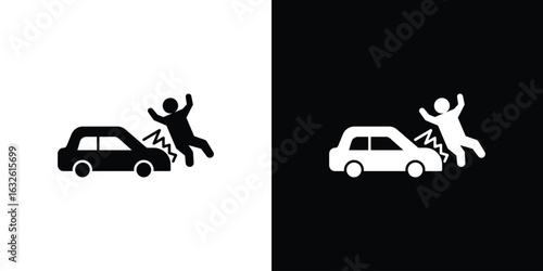 Car accident icon in flat style, filled black symbol