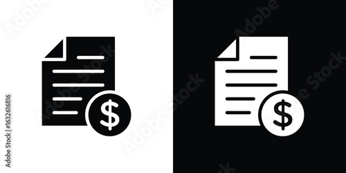 Bill paid icon in flat style, filled black symbol