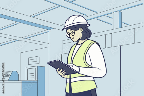 Portrait of a confident Latin female engineer in a white hard hat walking through a modern factory, inspecting high-tech machinery and overseeing production.