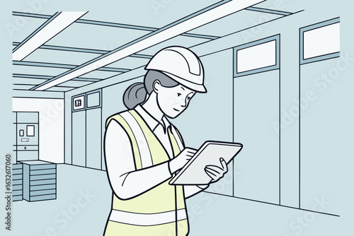 Portrait of a confident Latin female engineer in a white hard hat walking through a modern factory, inspecting high-tech machinery and overseeing production.