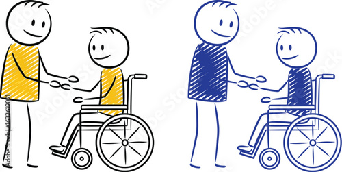 Illustration of caregiver assisting person in wheelchair