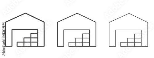 Warehouse icon in Line Art Style for Design collection