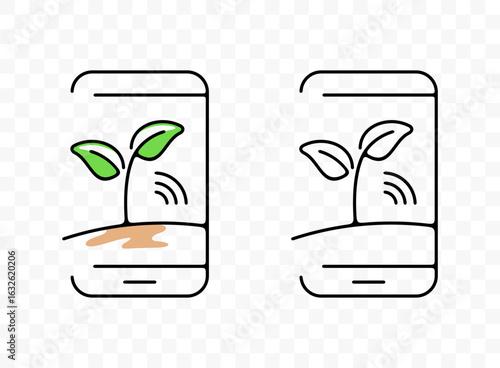 Plants and agriculture are controlled and monitored by smartphone, graphic design. Technologies and technological farm, vector design and illustration