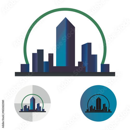 Vector illustration of city landscape high rise buildings. Logo megalopolis, real estate, construction .